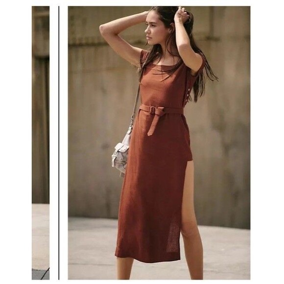 Free People Midi Dress Trop Belle Brown Cotton size L NWOT - Picture 11 of 11